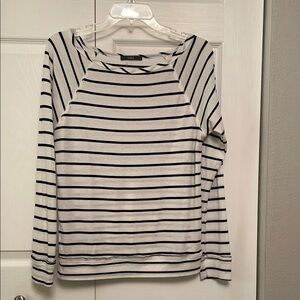 TART Small Blue & White Striped Popover Top Boat Neck